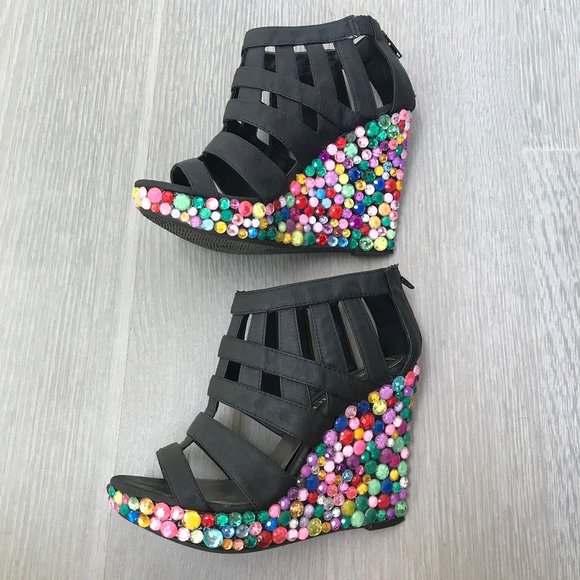 Haus of Price Shoes - Haus of Price Cage Wedge in Multi Gem RARE